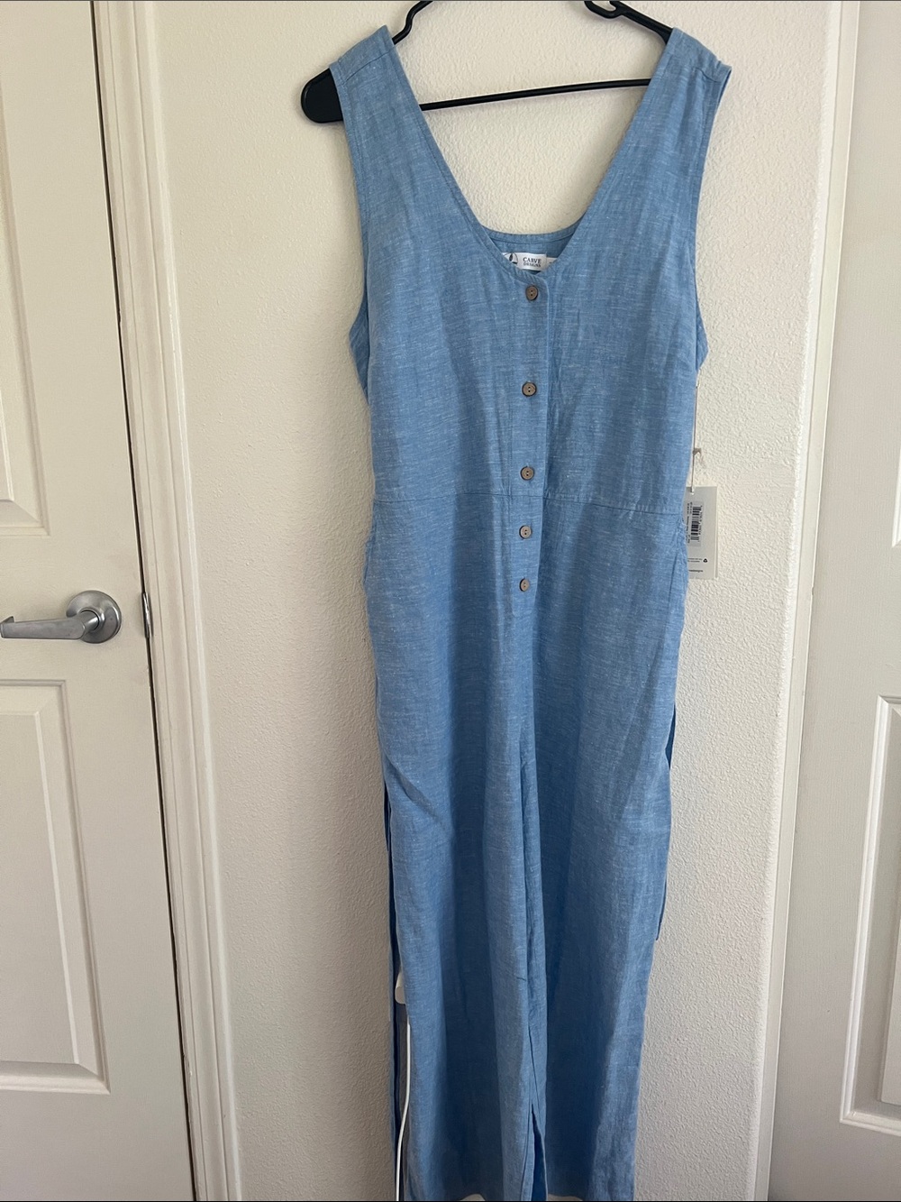 Carve Designs Light Blue Button-Up Linen Jumpsuit